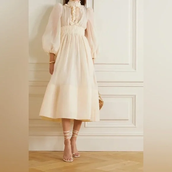 Zimmermann Wild Botanical Ruffled Linen and Silk Dress - Picture 10 of 15